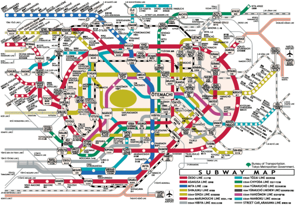 Mapa do tranporte público de Tóquio